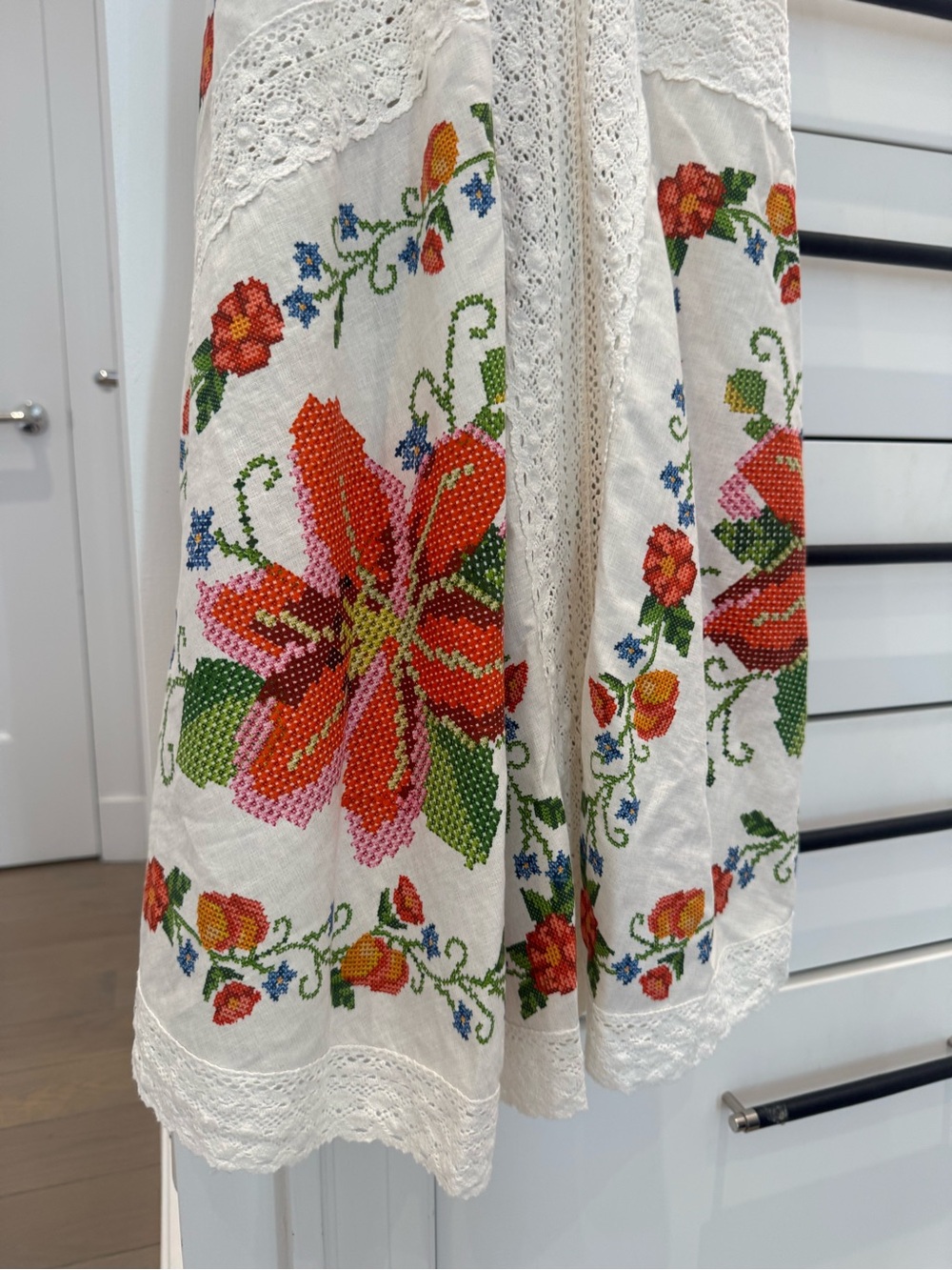 White Embroidered Floral Halter cover up - Picture 2 of 14